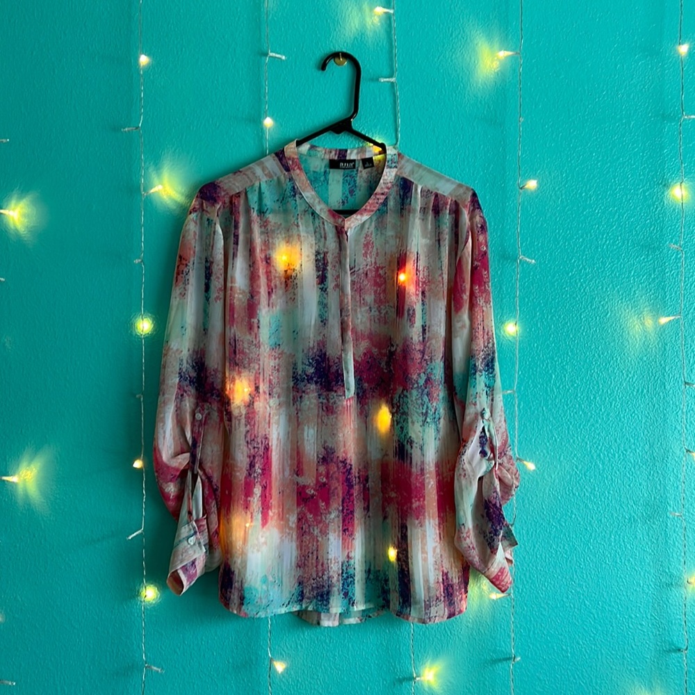 Ana Like New BoHo sheer long & 3/4 sleeve top Sz Women’s Large